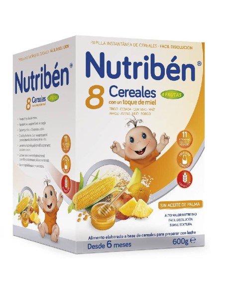 NUTRIBEN PAPILLA 8 CEREALES CON MIEL Y 4 FRUTAS 600 G