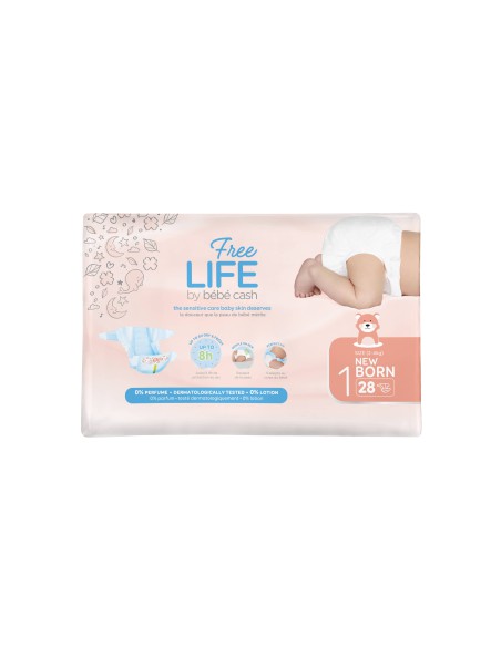 PAÑAL INFANTIL FREELIFE BEBECASH TALLA 1 28U(2-4KG)