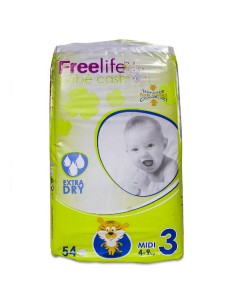 PAÑAL INFANTIL FREELIFE BEBECASH MIDI TALLA 3 54 UDS (4-9KG)