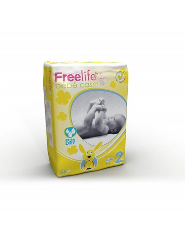 PAÑAL INFANTIL FREELIFE BEBECASH MINI TALLA 2 56 UDS (3-6KG)