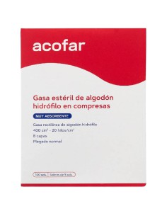 100 GASAS ESTÉRIL ALGODÓN HIDRÓFILO ACOFAR 20 SOBRES 5 UNIDADES