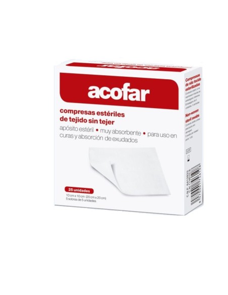 25 GASAS ESTÉRIL ALGODÓN HIDRÓFILO ACOFAR 20 SOBRES 5 UNIDADES