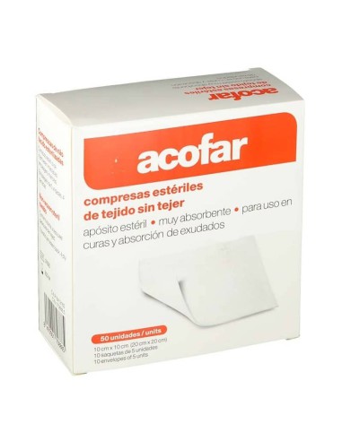 50 GASAS ESTÉRIL ALGODÓN HIDRÓFILO ACOFAR 10 SOBRES 5 UNIDADES