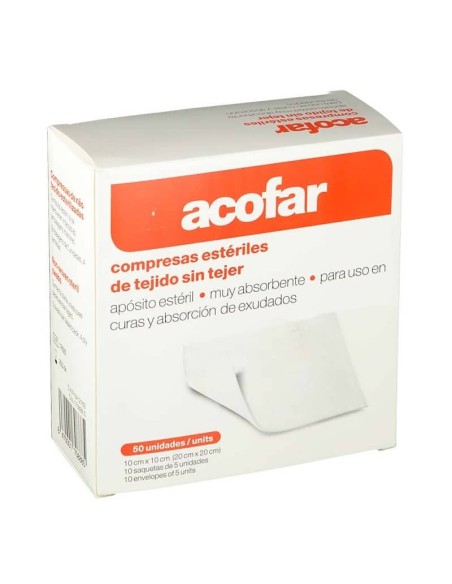 50 GASAS ESTÉRIL ALGODÓN HIDRÓFILO ACOFAR 10 SOBRES 5 UNIDADES
