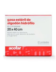 GASA ESTÉRIL ALGODÓN HIDRÓFILO 20 X40 CM 20 COMPRESAS ACOFAR