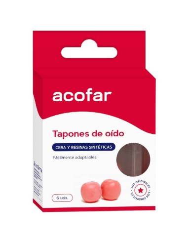 TAPONES DE OIDO DE CERA Y RESINA SINTETICAS ACOFAR 6 UNIDADES